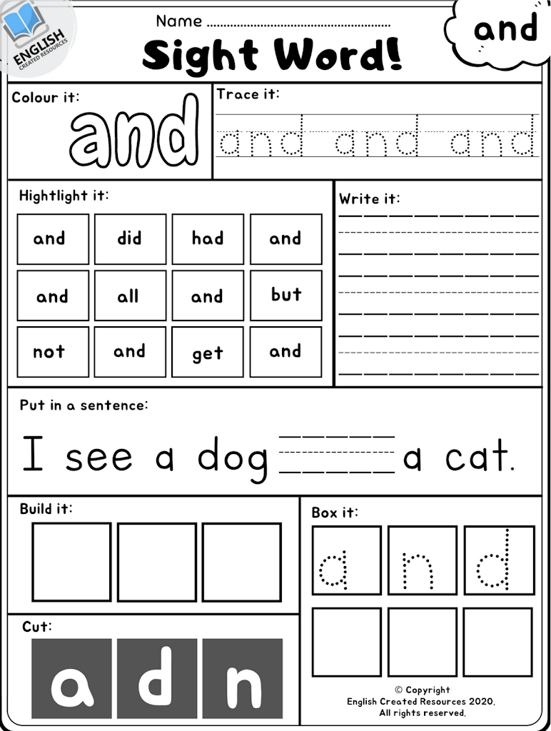 sight words activities part 1 english created resources