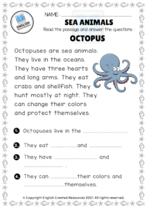 Sea Animals Reading Comprehension - English Created Resources