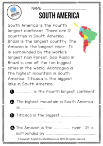 Continents Reading Comprehension – English Created Resources