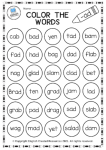 Word Family Coloring Activities - English Created Resources