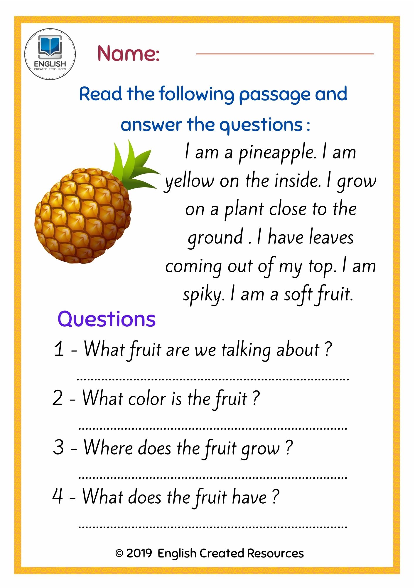 Reading Comprehension Fruits Part 2 - English Created Resources